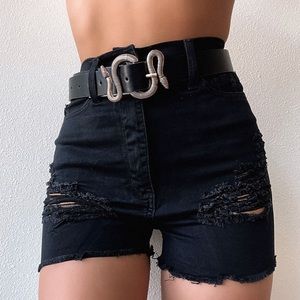 Black super high waisted distressed shorts